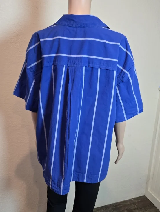 MADEWELL Blue Striped Boxy Cotton Button Up Collared Neckline Shirt Size Xl - Picture 14 of 16